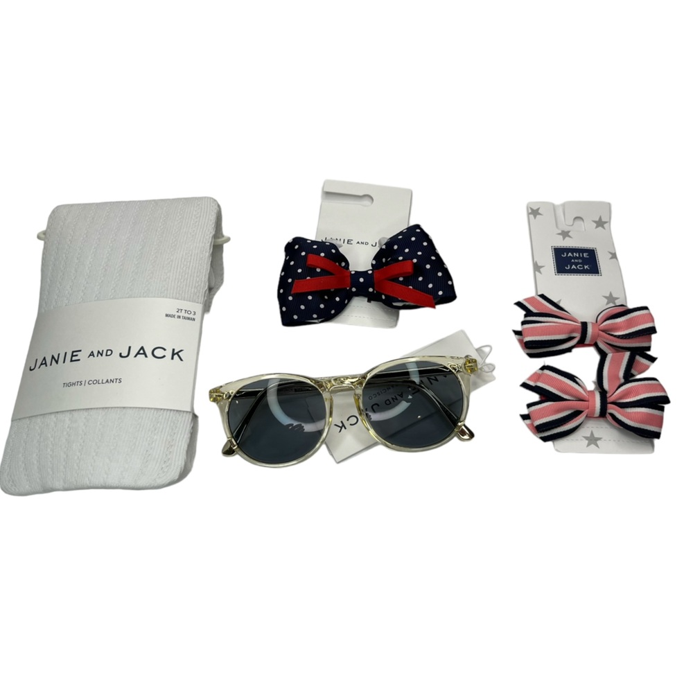 Janie and Jack 2-3 Toddler Girls Bundle - Tights, Sunglasses, Hair Clip Bows